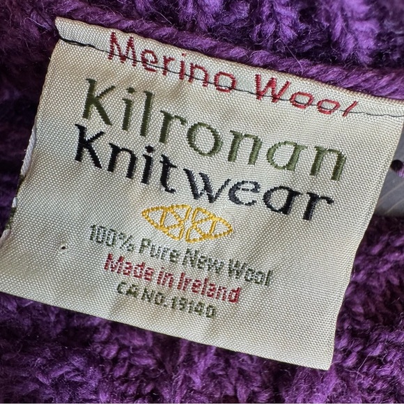 Kilronan Irish 100% Wool Cable Knit Cardigan Purple Size XS - Picture 6 of 11